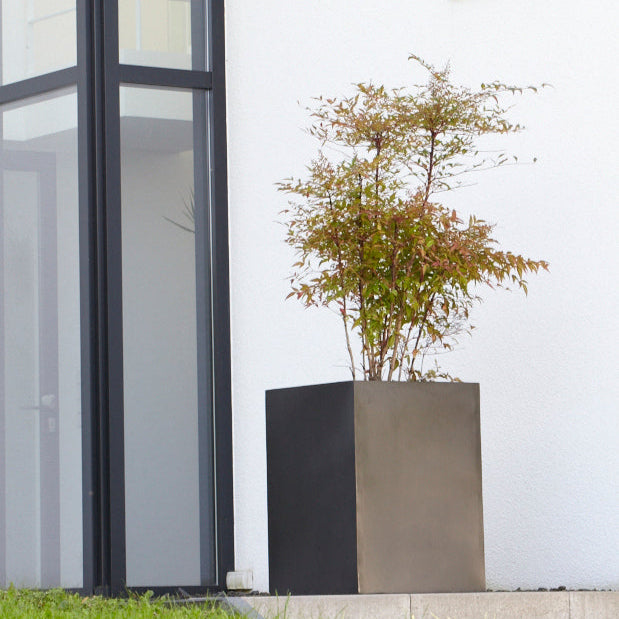 Blumentopf kubisch in Schwarz, ideal für moderne Außenbereiche wie Eingänge, Terrassen und Gärten. Dieser elegante Blumenkübel überzeugt durch sein schlichtes, minimalistisches Design, das sich perfekt in zeitgemäße Architekturen einfügt. Die robuste Bauweise sorgt für Langlebigkeit und Wetterbeständigkeit, während die quadratische Form eine stabile Basis für Sträucher, Zierpflanzen oder kleine Bäume bietet. Perfekt für eine stilvolle Begrünung in urbanem Umfeld.